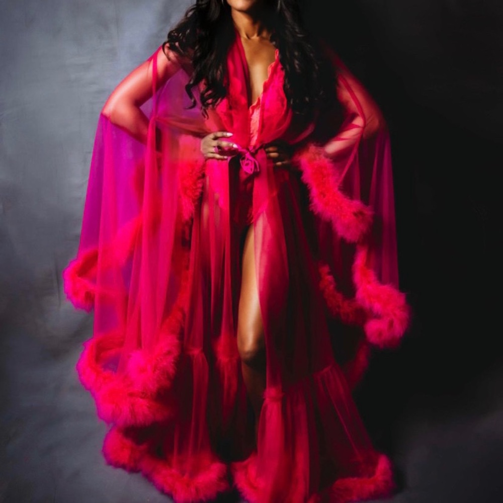 Catherine Dilish inspired Maribou trimmed robe